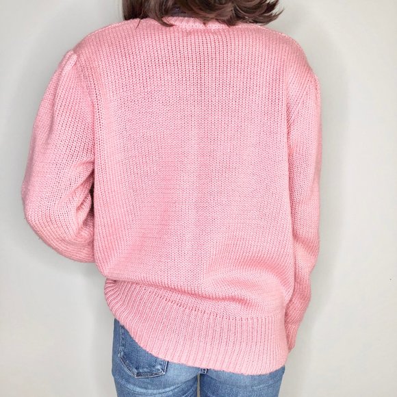 Vintage Oversized Pink Cable Knit Cardigan Sweater - Picture 2 of 7